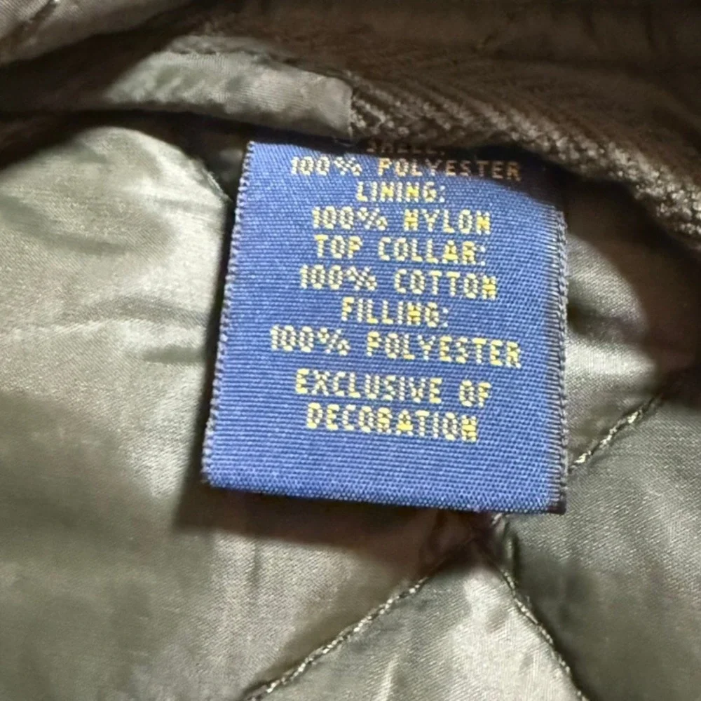 VTG Polo Ralph Lauren Mens Danbury Green Quilted Field Jacket Cord Collar Large